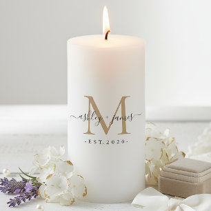Wedding Gold Monogram Names Year Est  Pillar Candle