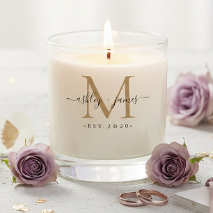 Wedding Gold Monogram Names Year Est  Scented Candle