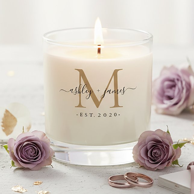 Wedding Gold Monogram Names Year Est  Scented Candle (Creator Uploaded)