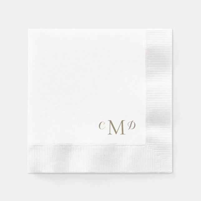 Wedding Gold Monogram White Coined Elegant Napkins (Front)