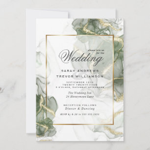 Wedding Gold Muted Sage Green Ink C Invitation