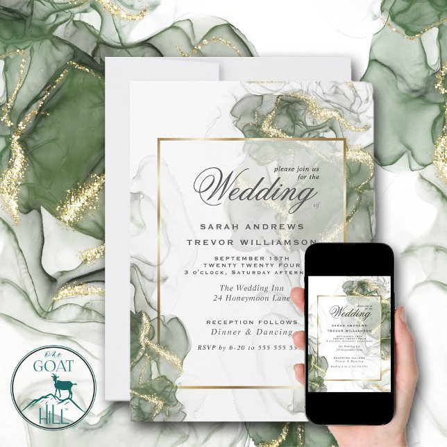 Wedding Gold Muted Sage Green Ink Invitation (Creator Uploaded)