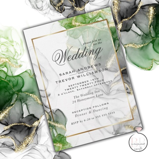 Wedding | Gold Onyx Emerald Green Ink Invitation (Creator Uploaded)