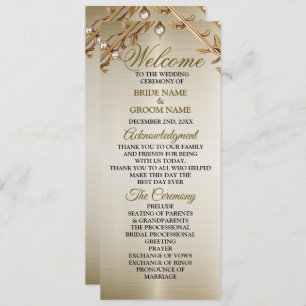 Wedding Gold Ornate Rectangle Dimond Flowers Shiny Program