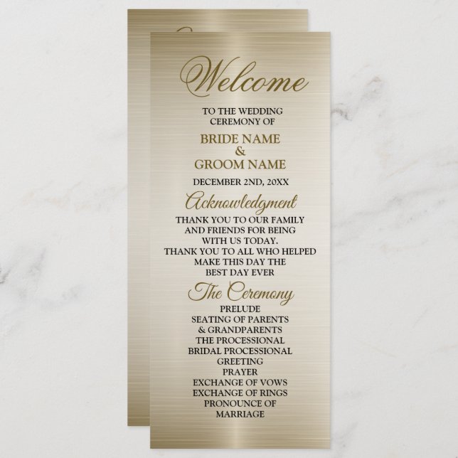 Wedding Gold Ornate Rectangle Dimond Flowers Shiny Program (Front/Back)