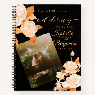 Wedding Gold Rose Black Wedding Photo Guest List Notebook