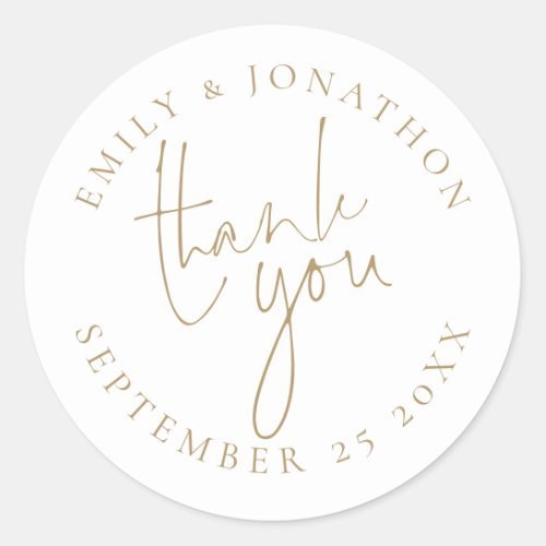 Wedding Gold Script Thank You Names Date Classic Round Sticker