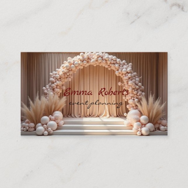 Wedding gold, silver and white balloons business card (Front)