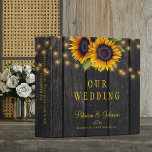 Wedding gold sunflower personalized album 3 ring binder<br><div class="desc">Rustic country sunflower wedding binder featuring strings of twinkle lights and big sunflowers on a dark brown barn wood background. It can be a beautiful gift for the newlyweds.</div>