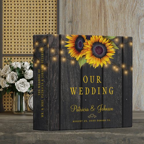 Wedding gold sunflower personalized album 3 ring binder