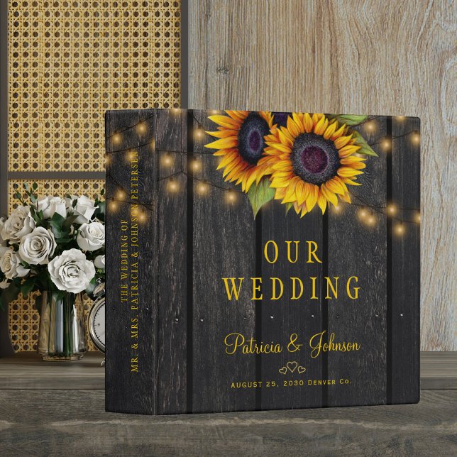 Wedding gold sunflower personalized album 3 ring binder (Creator Uploaded)
