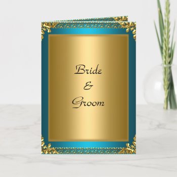 Wedding  Gold Teal Bride And Groom Invitation by invitesnow at Zazzle