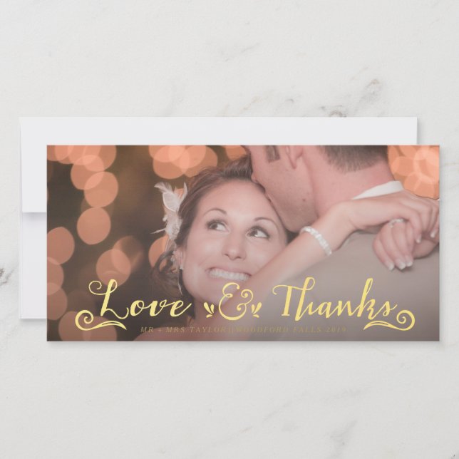 Wedding Gold Thank You Overlay Photo Cards (Front)