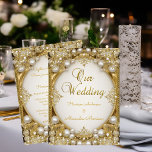 Wedding Gold White Beige Cream Pearls Oval Frame Invitation at Zazzle