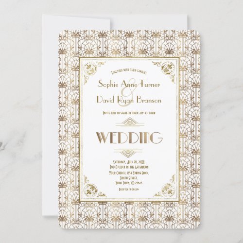Wedding  Gold White Roaring 20s Art Deco Invitation