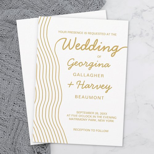Wedding Gold White Wavy Lines Elegant Minimalist Invitation