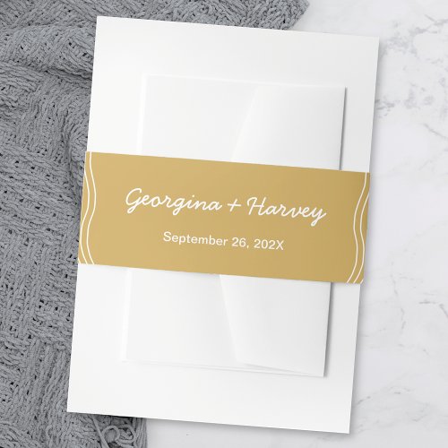 Wedding Gold White Wavy Lines Elegant Minimalist Invitation Belly Band