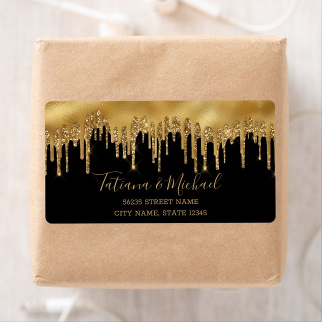 wedding golden dripping glitters black background label (Insitu)