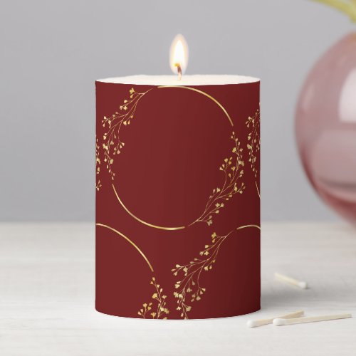 Wedding Golden Floral Geometric Wreath Red Party Pillar Candle