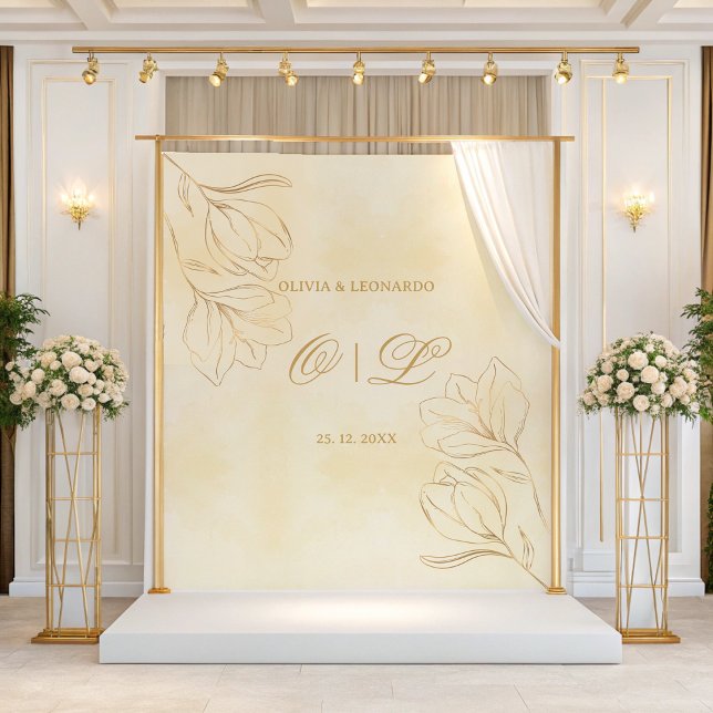 Wedding Golden Floral On Cream Background Backdrop (Creator Uploaded)