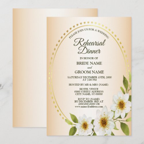 Wedding Golden White Floral Peach Rehearsal Dinner