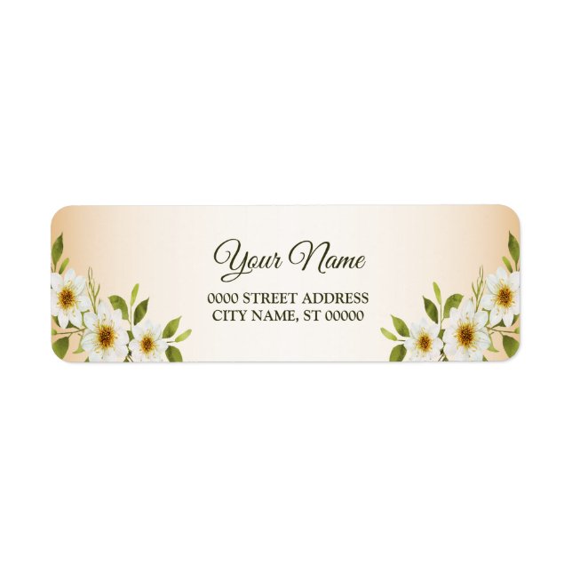 Wedding Golden White Floral Peach Return Address Label (Front)
