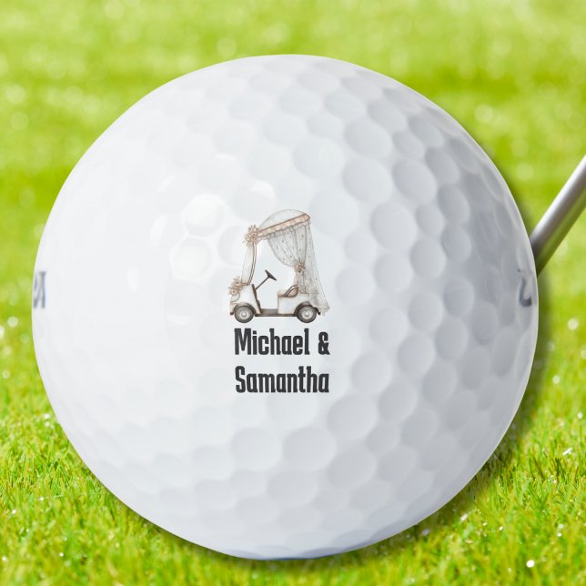 Wedding Golf Cart Cute Bride Groom Monogrammed Balls (Creator Uploaded)