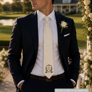 Wedding Golf Crest Couples Initials for Groom Neck Tie