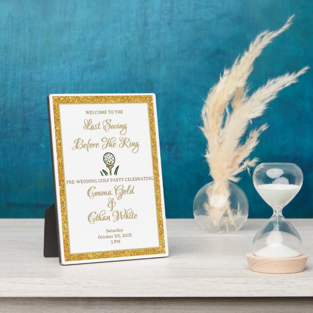 Wedding Golf Party Weekend White Gold Glitter Plaque (Side)