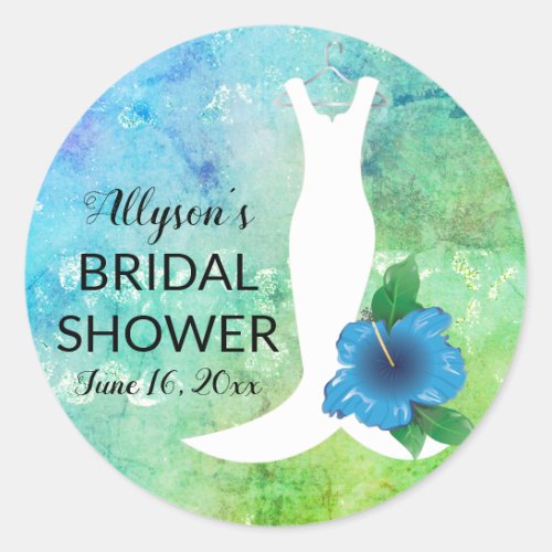 Wedding Gown Beach Themed Bridal Shower Classic Round Sticker