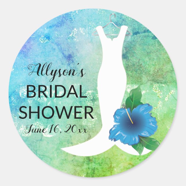 Wedding Gown Beach Themed Bridal Shower Classic Round Sticker (Front)