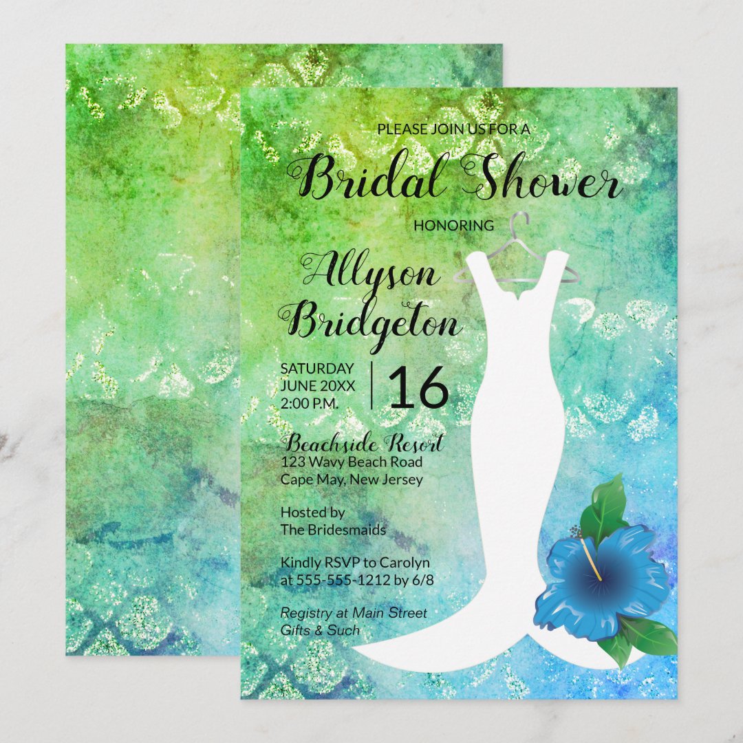 Wedding Gown Beach Themed Bridal Shower Invitation Zazzle