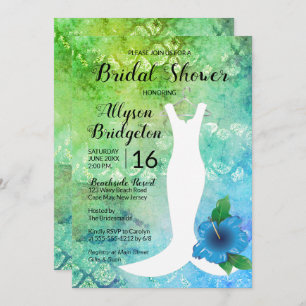 Wedding Gown Beach Themed Bridal Shower Invitation