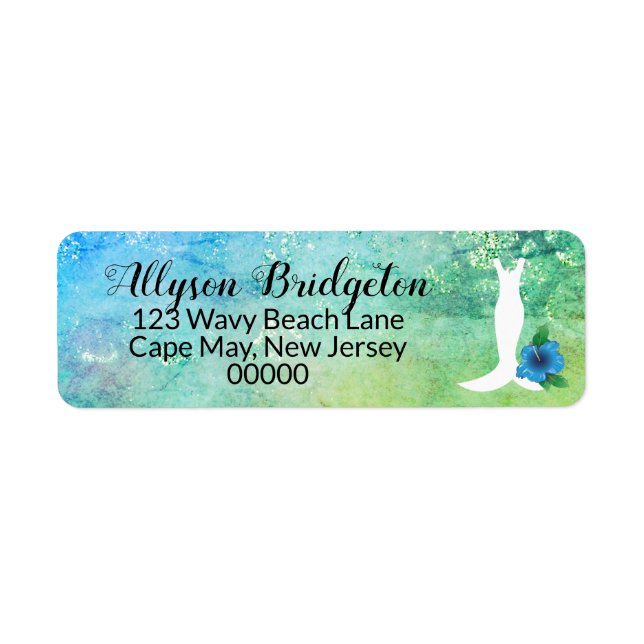 Wedding Gown Beach Themed Bridal Shower Label (Front)