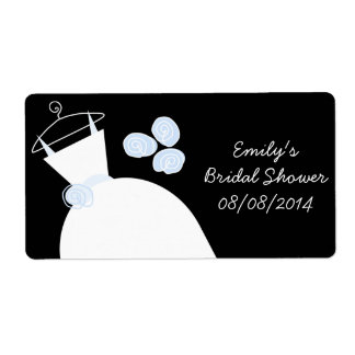 Wedding Gown Blue Bridal Shower black horizontal Label