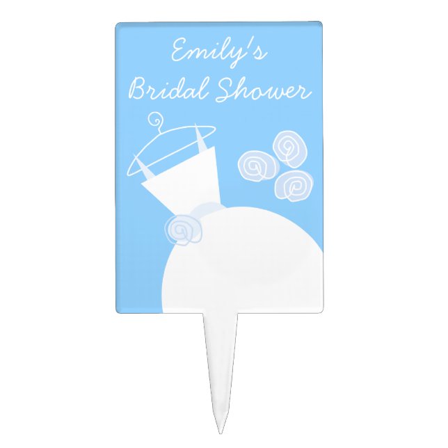 Wedding Gown Blue 'Bridal Shower' Cake Topper (Front)