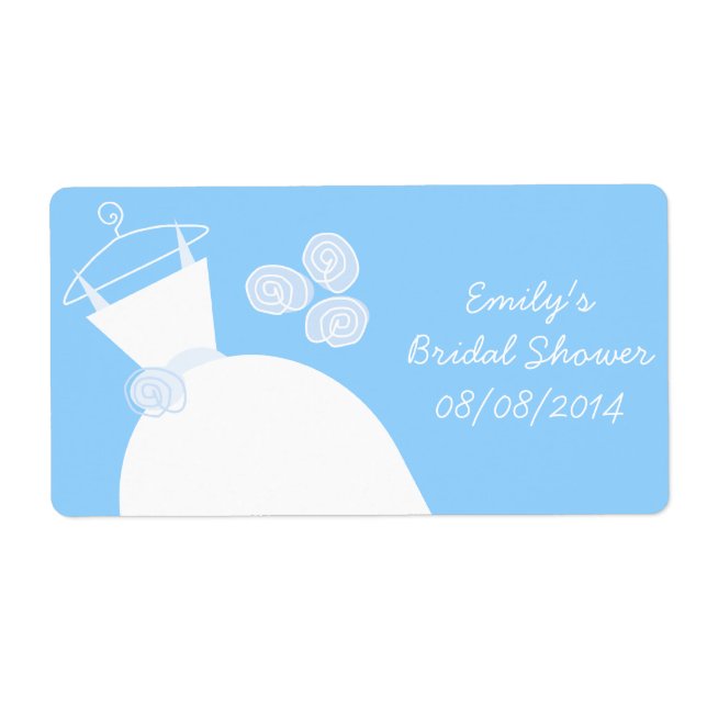 Wedding Gown Blue Bridal Shower horizontal Label (Front)