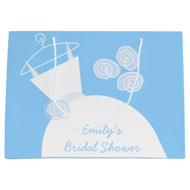 Wedding Gown Blue Bridal Shower large Gift Bag (Front)