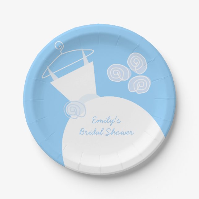 Wedding Gown Blue 'Bridal Shower' paper plate (Front)