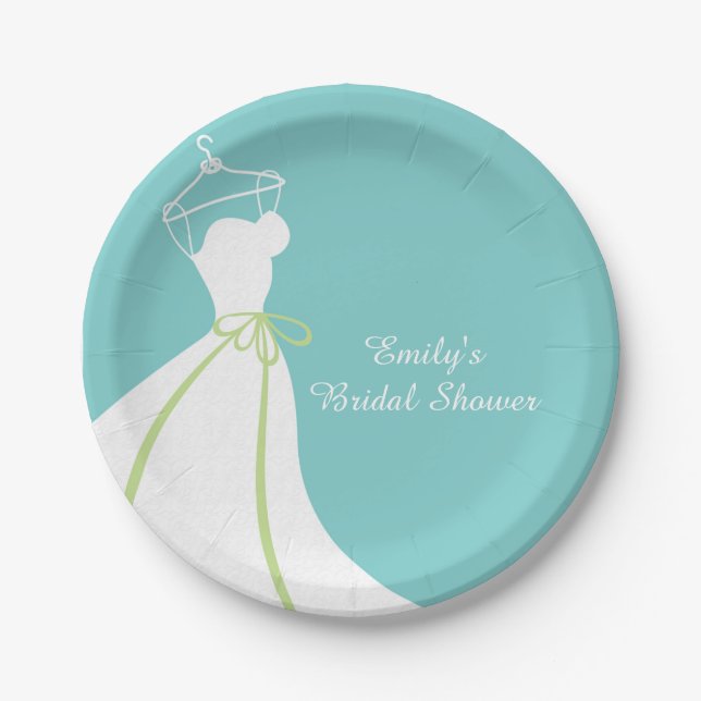 Wedding Gown, Blue, Bridal Shower Paper Plates (Front)