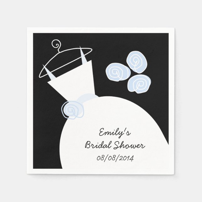 Wedding Gown Blue bridal shower 'Text' black Napkins (Front)