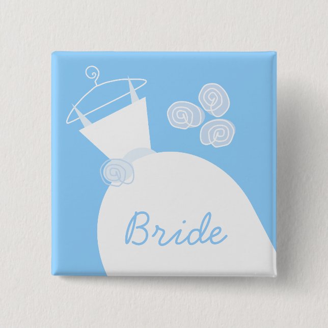 Wedding Gown Blue 'Bride' black Pinback Button (Front)