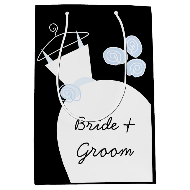 Wedding Gown Blue Bride & Groom black medium Gift Bag (Front)