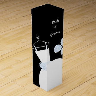 Wedding Gown Blue Bride Groom black wine box