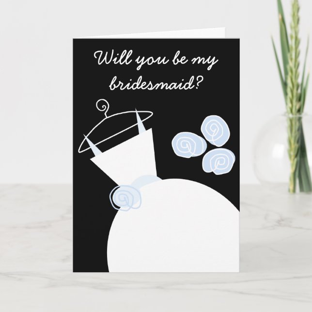Wedding Gown Blue 'Bridesmaid' front text black Invitation (Front)
