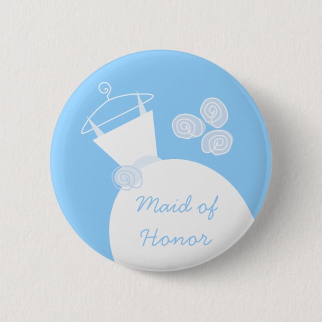 Wedding Gown Blue 'Maid of Honor' button (Front)
