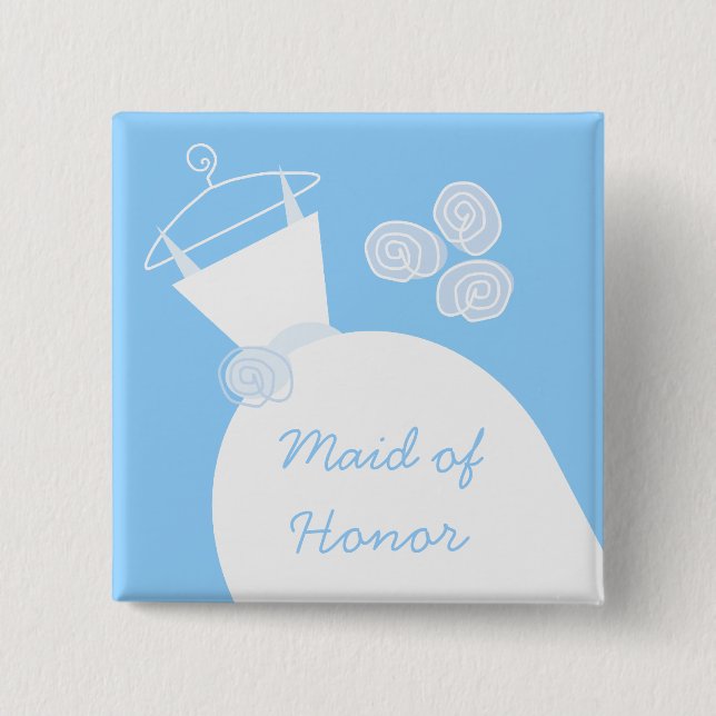 Wedding Gown Blue 'Maid of Honor' square Button (Front)