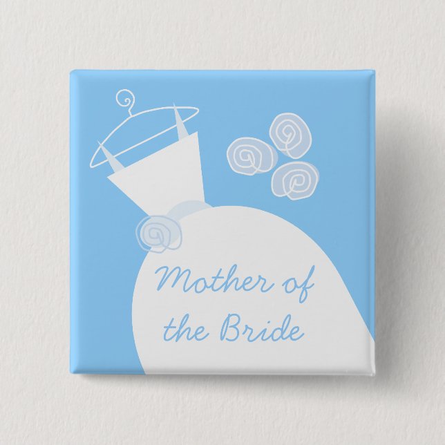 Wedding Gown Blue Mother of the Bride square Pinback Button (Front)