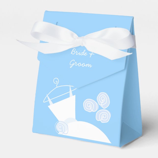 Wedding Gown Blue 'Names' tent Favor Boxes (Front Side)