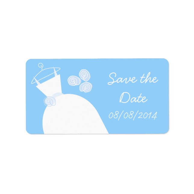 Wedding Gown Blue 'Save the Date' medium Label (Front)
